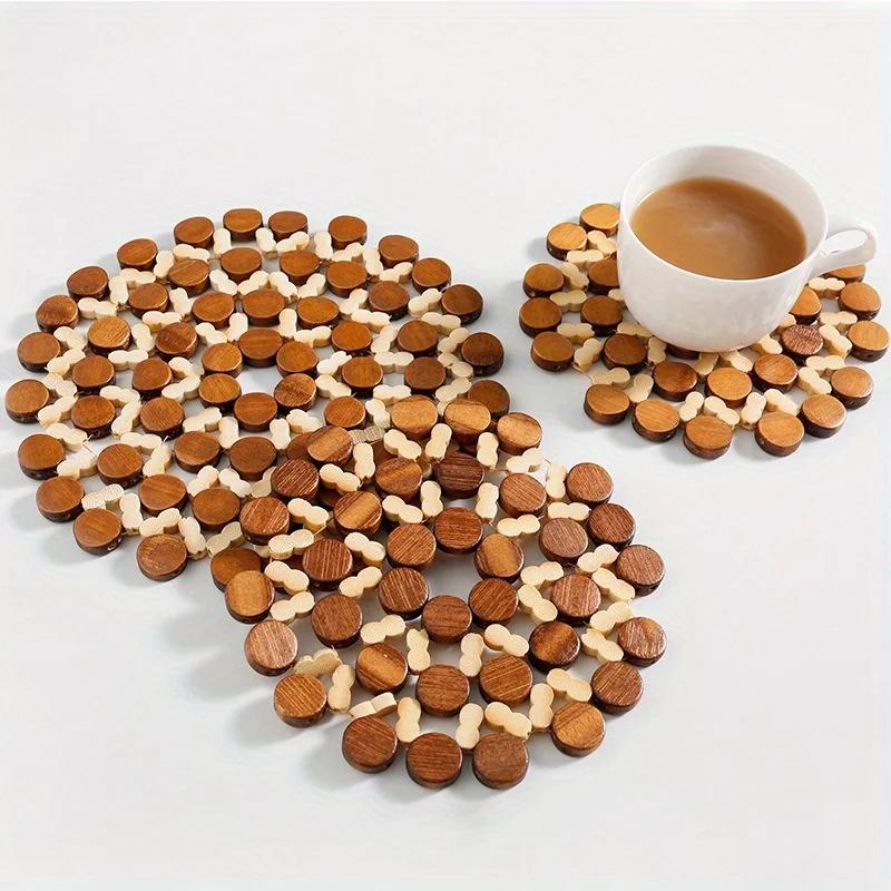 Round Bamboo Heat Coasters Pot Holders Table Decor Non-Slip for Coffee Ten Cups Durable Woode Desk Mats Hot Pans Water Cup Mat