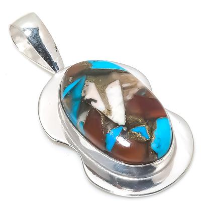 Natürlicher Stachelige Auster Edelstein Handgefertigt 925 Sterling Silber Anhänger 2.01" m8E31