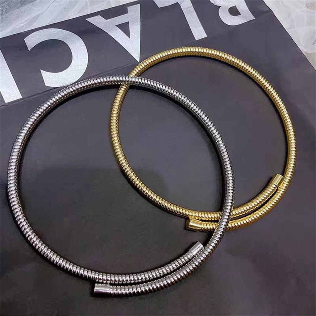 Tooxika Exaggerated Personality Simple Cold Style Round Snake Bone Elastic Collar Necklace Light Luxury Fashion Collarbone Chain