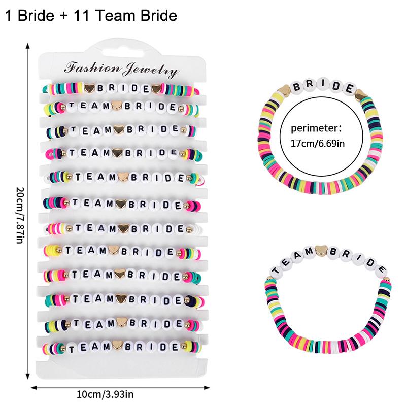 12Pcs Pink Team Bride Elastic Bracelets Set Bridal Shower Gifts Bachelorette Party Favors Supplies Boho Wedding Decoration