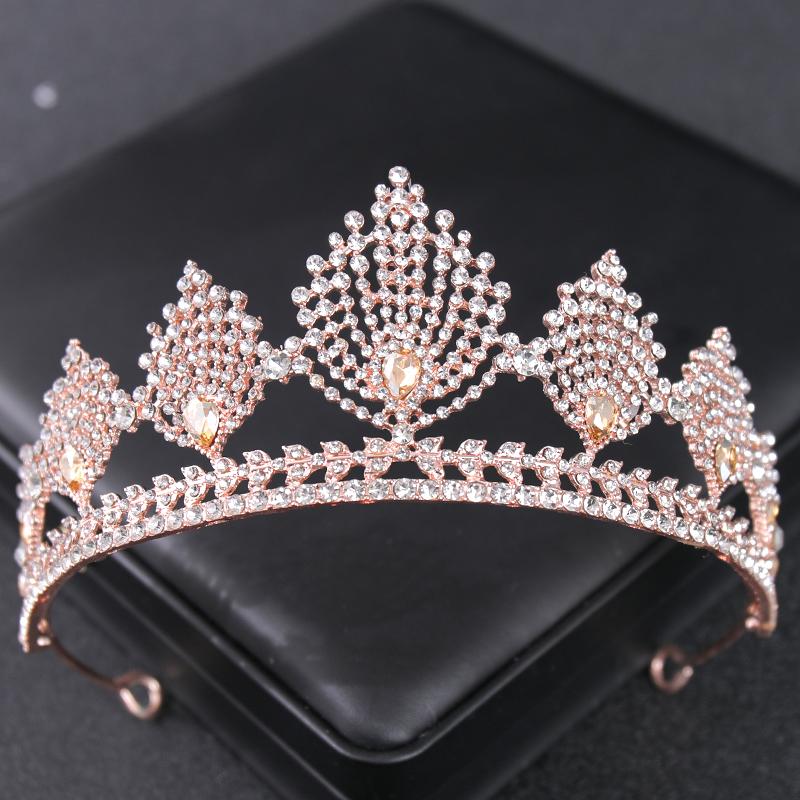 Rose Gold Color Crystal Tiaras And Crowns Rhinestone Prom Princess Diadem Wedding Bridal Hair Accessories Jewelry Crown Tiara