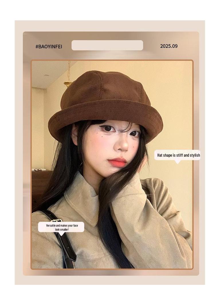 Korean Style Corduroy Fisherman Bucket Hat for Women - Trendy Autumn/Winter 2025