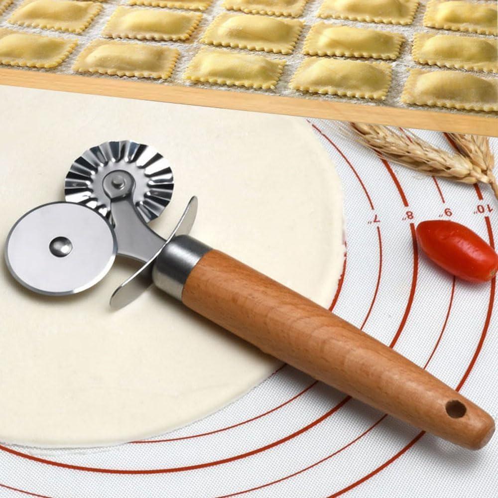 2 in 1 Biscuit Embossing Rolling Wheel Double Wheel Pasta Cutter Ravioli Mold Baking Tool