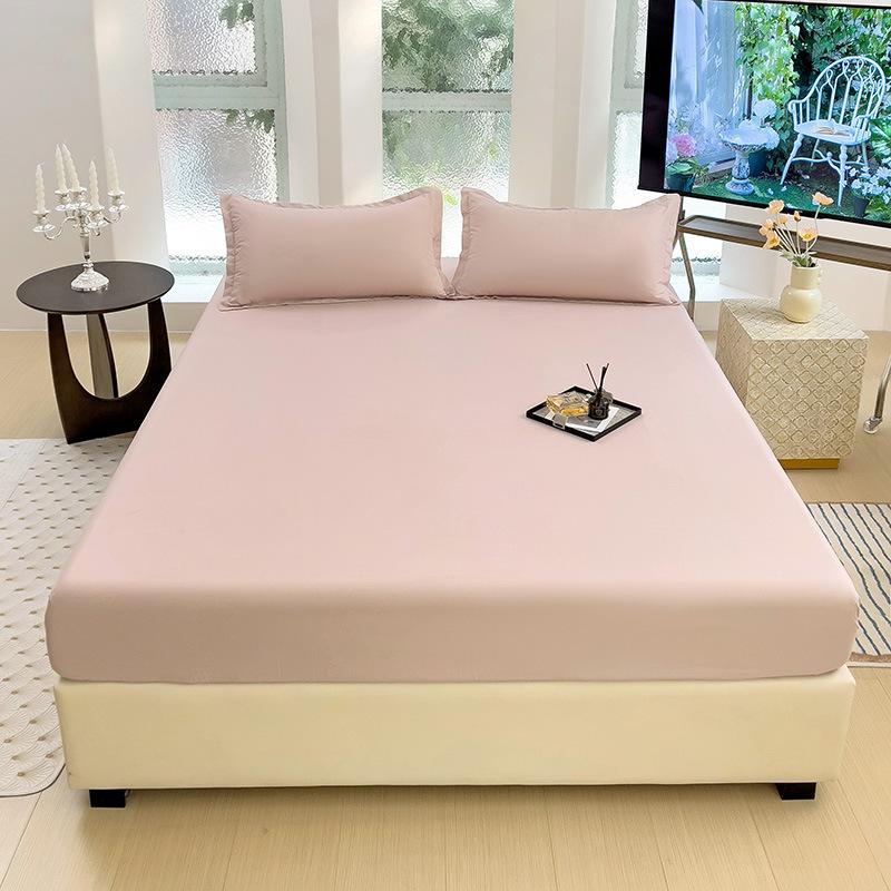 Four Seasons Skin-friendly Washed and Brushed Solid Color Pillowcase Protective Cover Double Fitted Sheet Taiwan Bed Bag