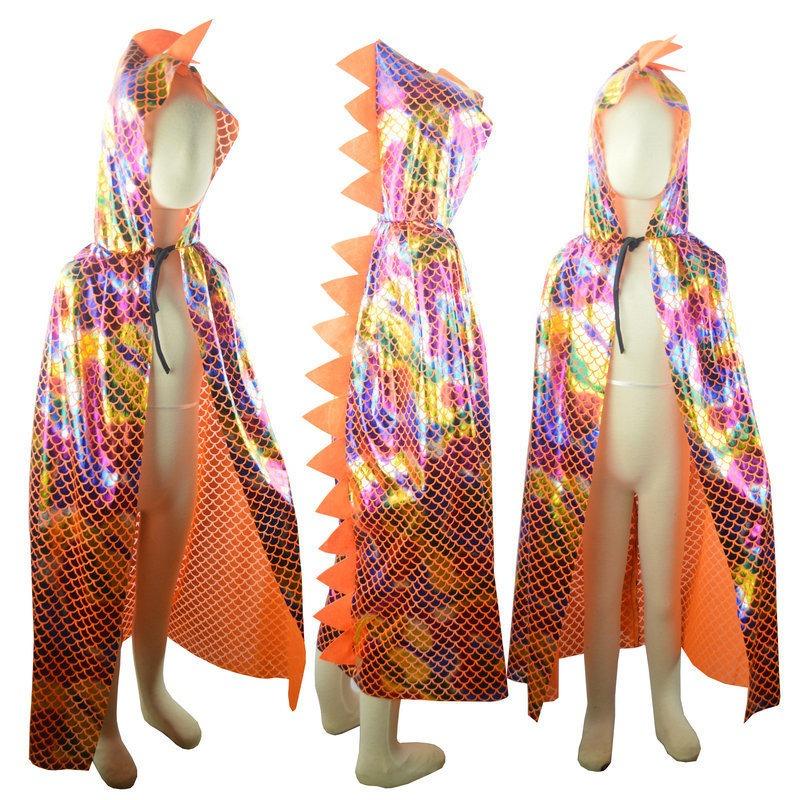 Halloween Cape Children Adult Dinosaur Cape Cape Cape Ball Show Dress Gold Silver Blue Hooded Dinosaur Cape