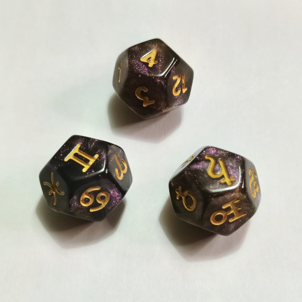 3 stuks/set Rune Dice 8-zijdige/12-zijdige gekleurde polyhedrale dobbelstenen Constellation Mysterious Erudite Luck Dice voor Party Playing Cards Bordspel