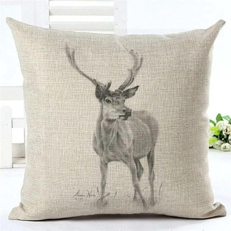 Drop Shipping Custom Elk New 24 Styles Linen Pillow Cover Geometric Deer Cushion Cover Nordic Style Home Decorative Pillow Case
