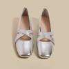 Fashion Silver Single Shoes Women's 2025 Spring New French Square Head Low Heel Retro Ballet Light Mouth Mary Jane Shoes for Women Pumps