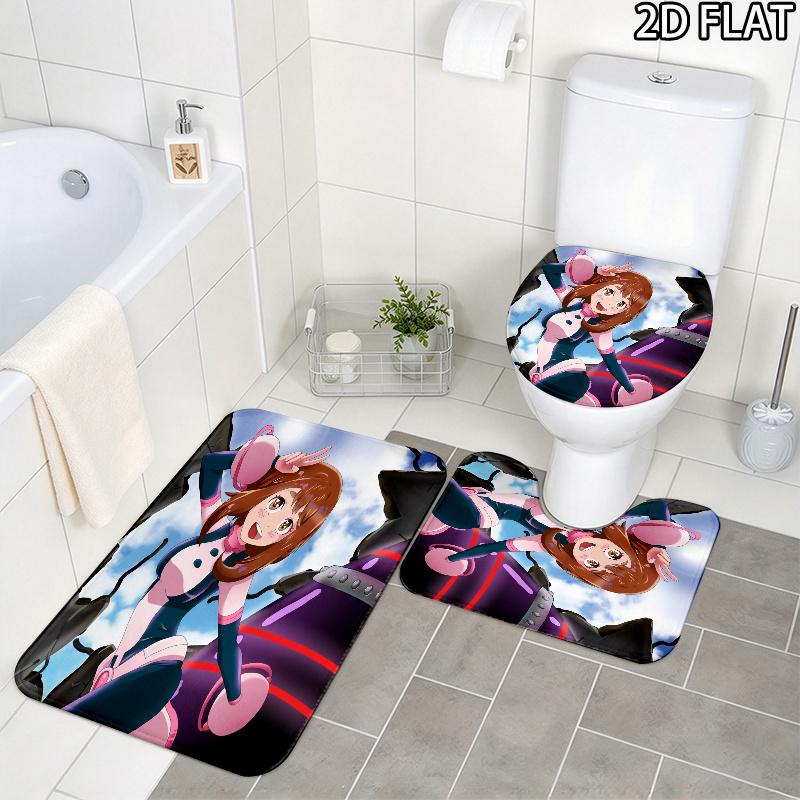 3pcs Ochaco Uraraka Pattern Flannel Nonslip Absorbent Washable Decorative Bathroom Home Toilet Seat Cover Mat