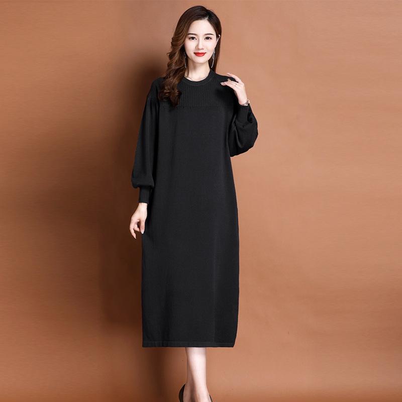 With Coat Over Knee Sweater Skirt Round Neck Inner with Bottom Skirt Women's Autumn and Winter Loose and Thin Medium and Long Knitted Dress