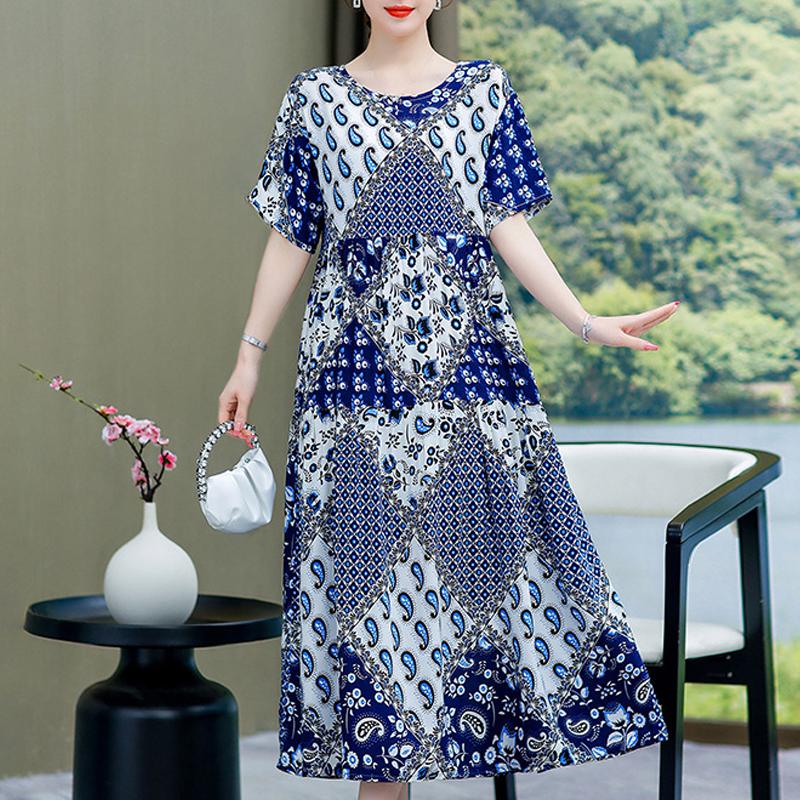 Damenkleid, Sommer, Vintage-Kleidung, lässig, kurzärmelig, langes Kleid für Damen, Sommer-Outfit