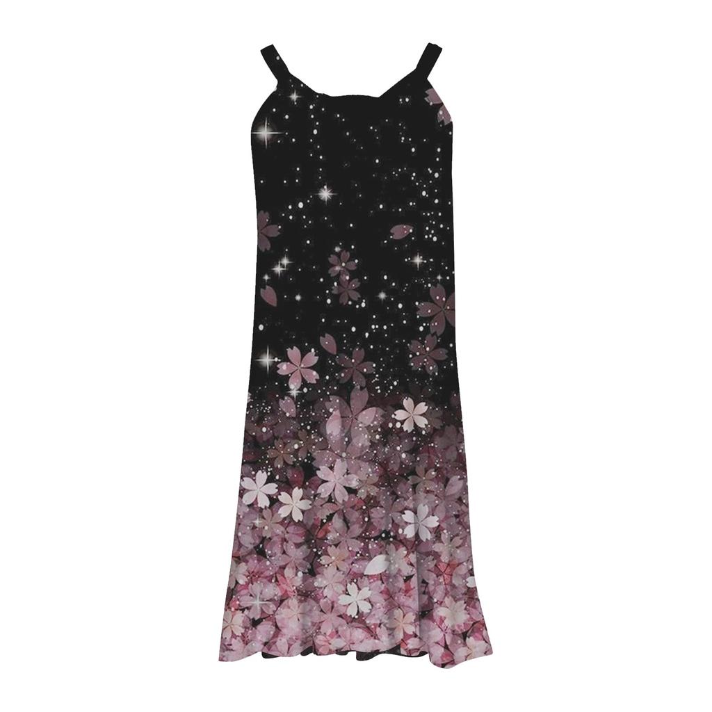 Dámské módní letní plážové ležérní šaty s potiskem bez rukávů