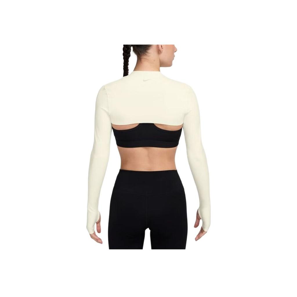 Nike Bequemes Weiches Langarm Cropped Top Damen Tops Schwarz Creme HJ1862-133