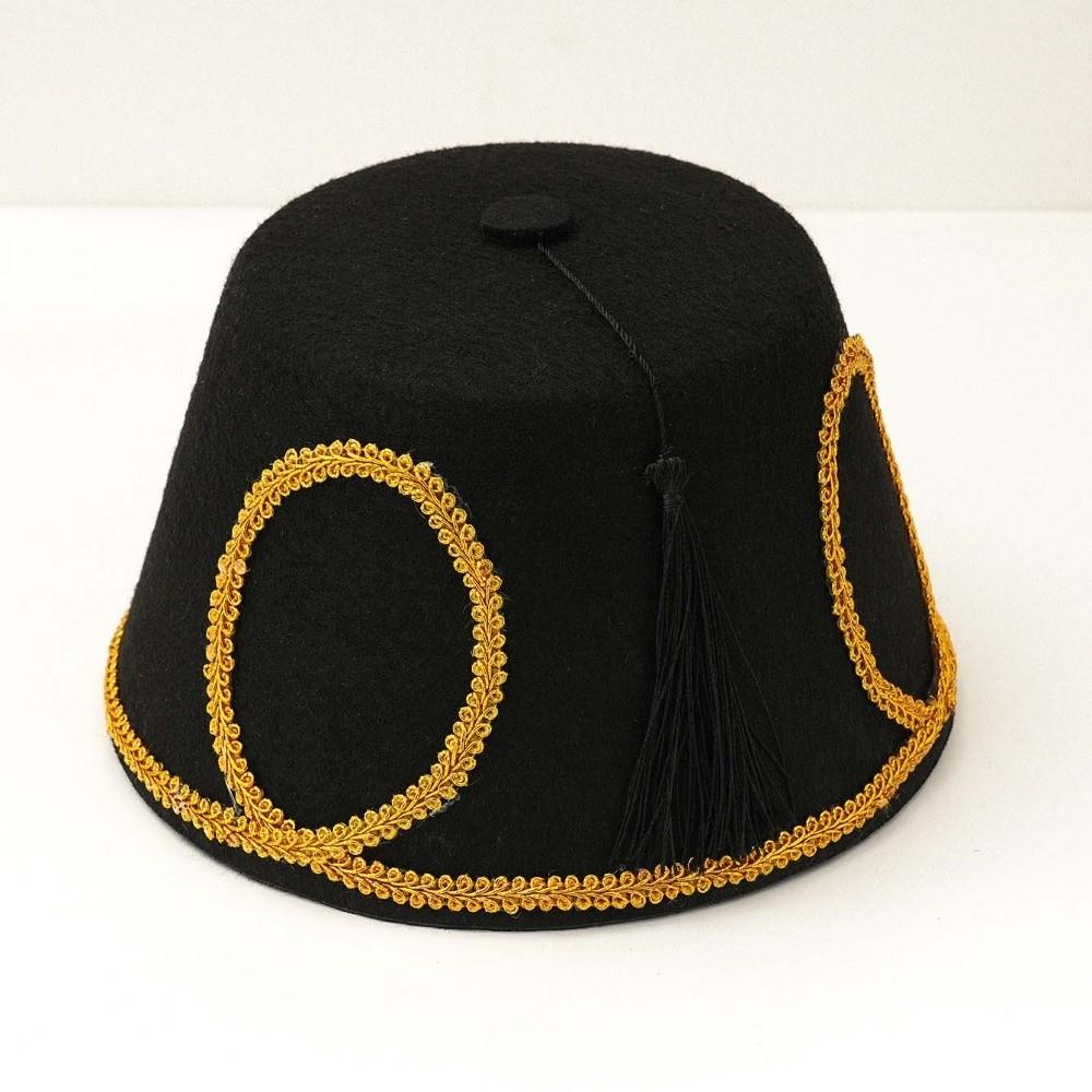 Wool Felt Fabric Turkish Fez Hat Gold Leaf Decor Felt Party Hats Morocco Cap Equestrian Events