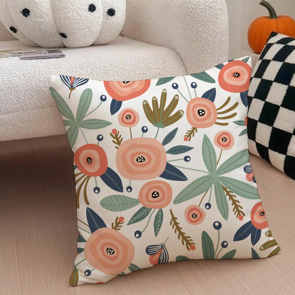 Spring and Summer Floral Cushion Cover Throw Pillow Cover Hidden Button Durable Polyester Chair Cushion