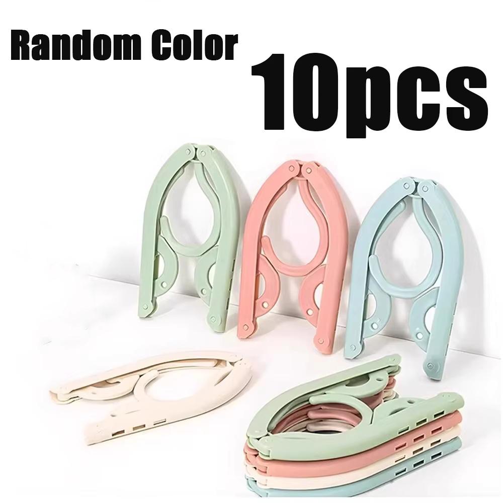5/10pcs Folding Travel Hangers Portable Random Color Plastic Non Slip Closet Drying Rack Space Saving Home For Dress Pants Suit