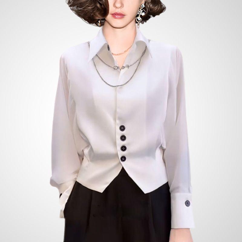 

Контрастный цвет Осень и Зима Длинные рукава Облегающая талия Маленькая модная рубашка White- XL