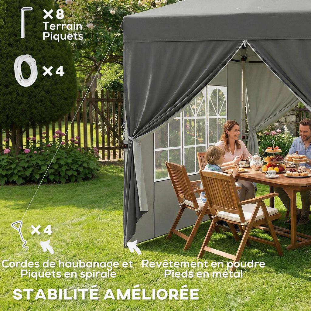 Garden gazebo 2.5 x 2.5 m pop up height-adjustable folding gazebo UV50+ protection easy setup dark grey