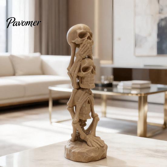 Horror Skull Decoration 3D Printed Stacking Figurine, Gothic No Speak Hear See Artistic Statue, Halloween Party for Home Office Durable Sculpture