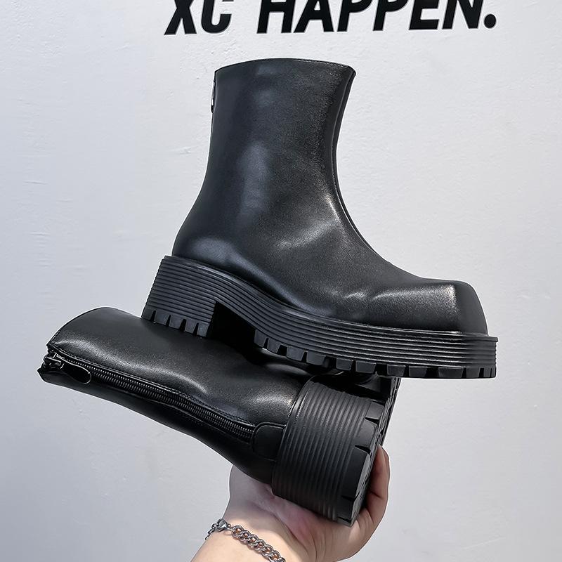 Square Martin Boots Men's High Top Derby Shoes Platform Chelsea Boots Breathable Smoke Boots 8118-A