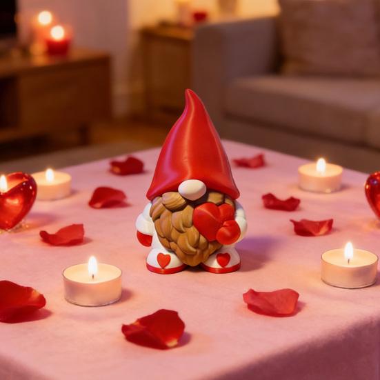 Valentine's Day Gnome Figurine 3D Printed Red Love Heart Gnome Statue for Indoor Home Table Tiered Tray Decor Romantic Gift for Him Her Wedding