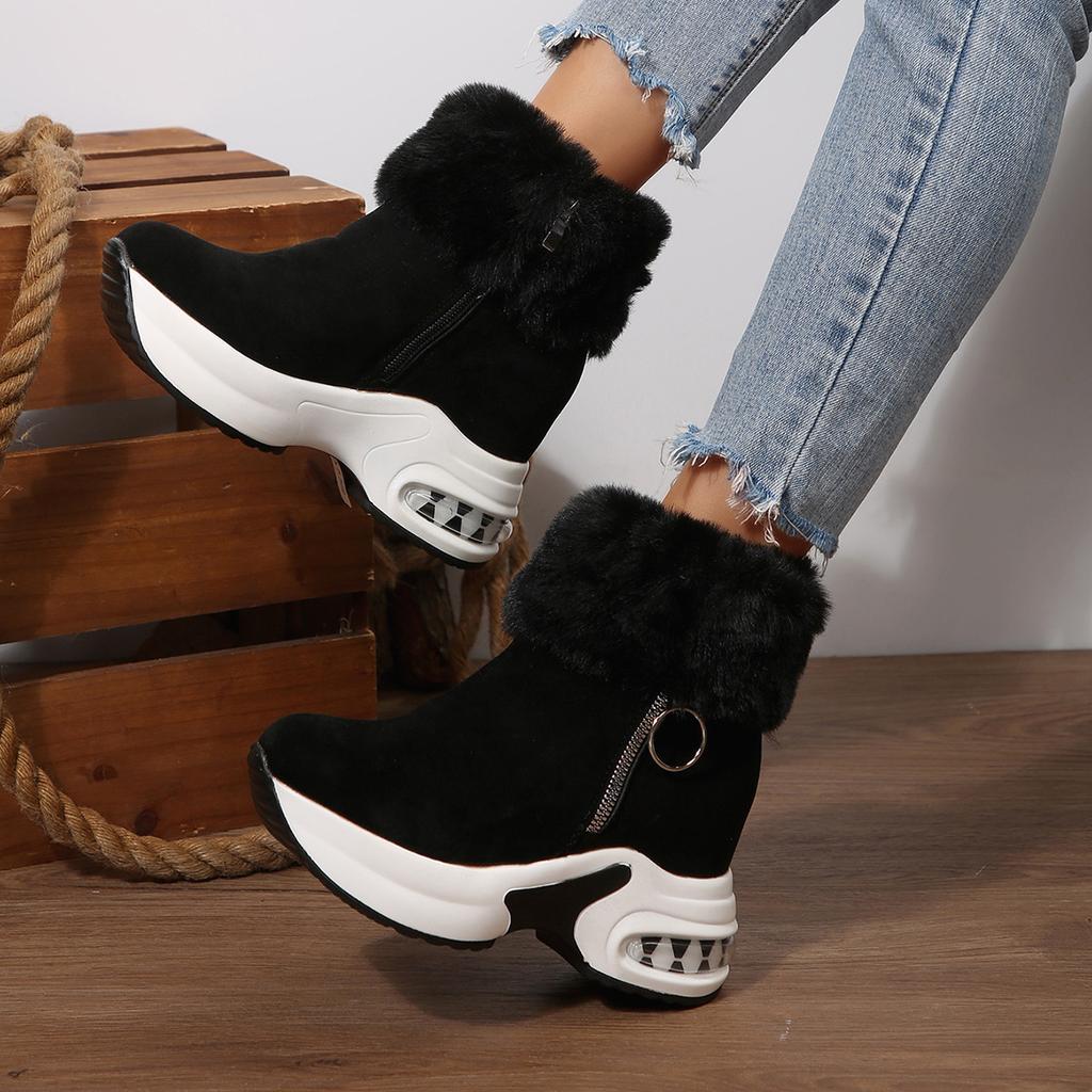 Autumn and winter new thick-soled snow boots large size fashionable warm cotton shoes medium tube solid color wedge heel air cushion short boots