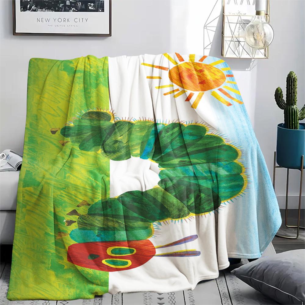 

The Very Hungry Caterpillar pattern Flannel Blanket, High quality Comfortable for All Seasons, Home Decor, Warmth and Comfort, Perfect for Gifts. 80cm x 120cm
