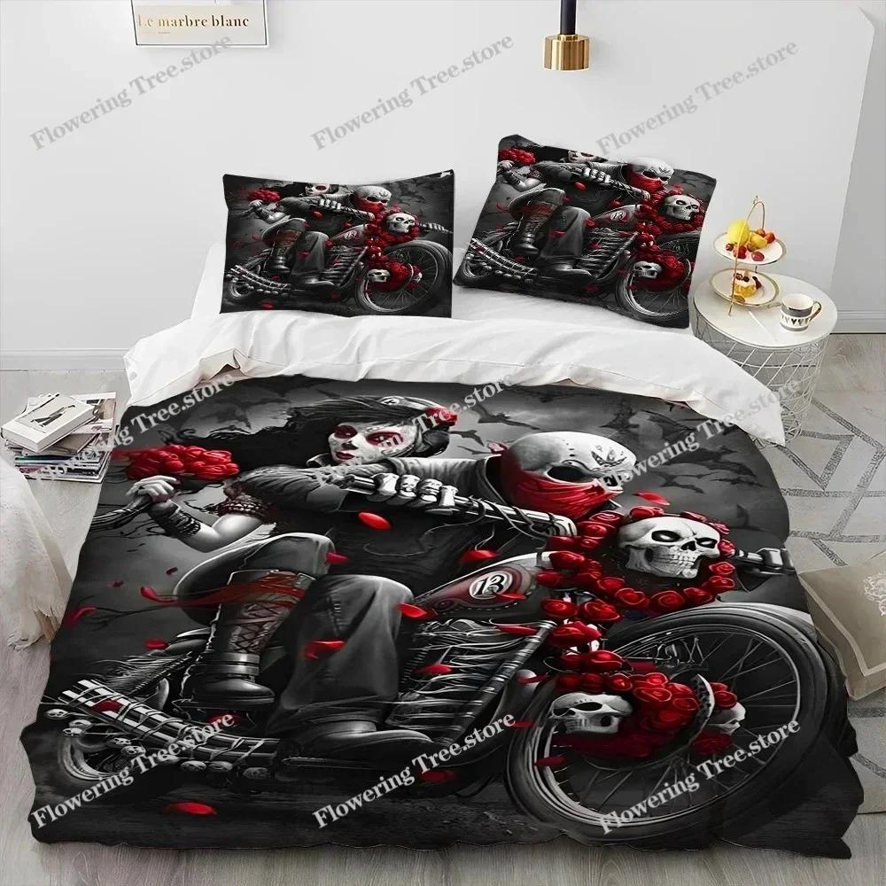 3D Horror Gothic Vrouwelijke Schedel Dood Meisje Dekbedovertrek Beddengoedset, Dekbedovertrek Bedset Quiltovertrek Kussensloop, Queen Size Beddengoedset