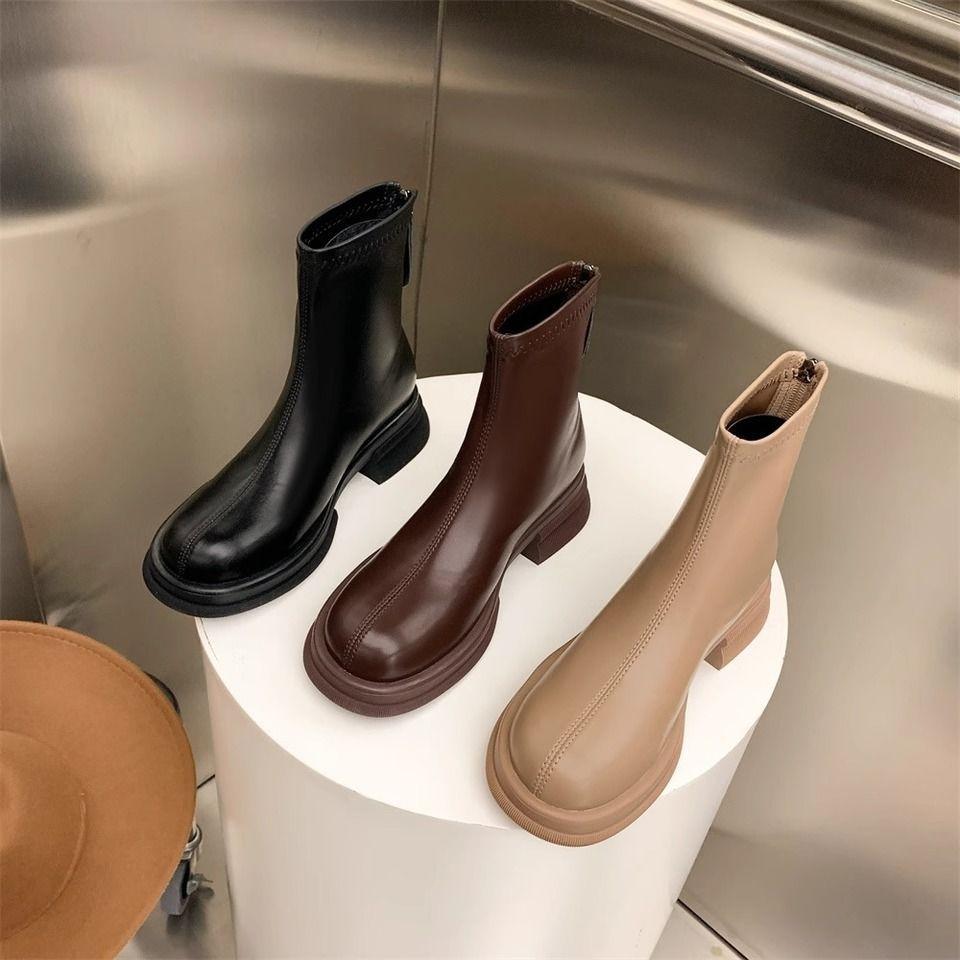 Martin boots women's brown British style thick-soled high-top heightening retro fried street absolute child waterproof Chelsea short boots