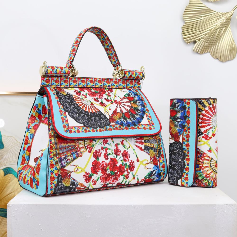 Women Bags Leather Vintage Painting Art Purse Handbags Girl Shoulder Bag Cross Body Messenger Bag Female Totes Braccialini Style