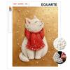 Relaxing DIY Pearl Painting Kit Framed with White Cat In Red Scarf Design 5D Sparkling Bead Canvas Craft for Girls Bedroom Decor Gift