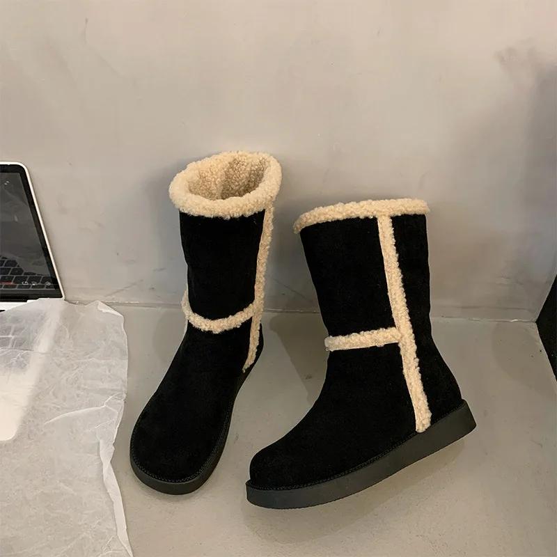 Fashion Women's Winter Padded and Thickened Warm Snow Boots 2024 New Round Head Suede Short Flat Northeast Cotton Boots