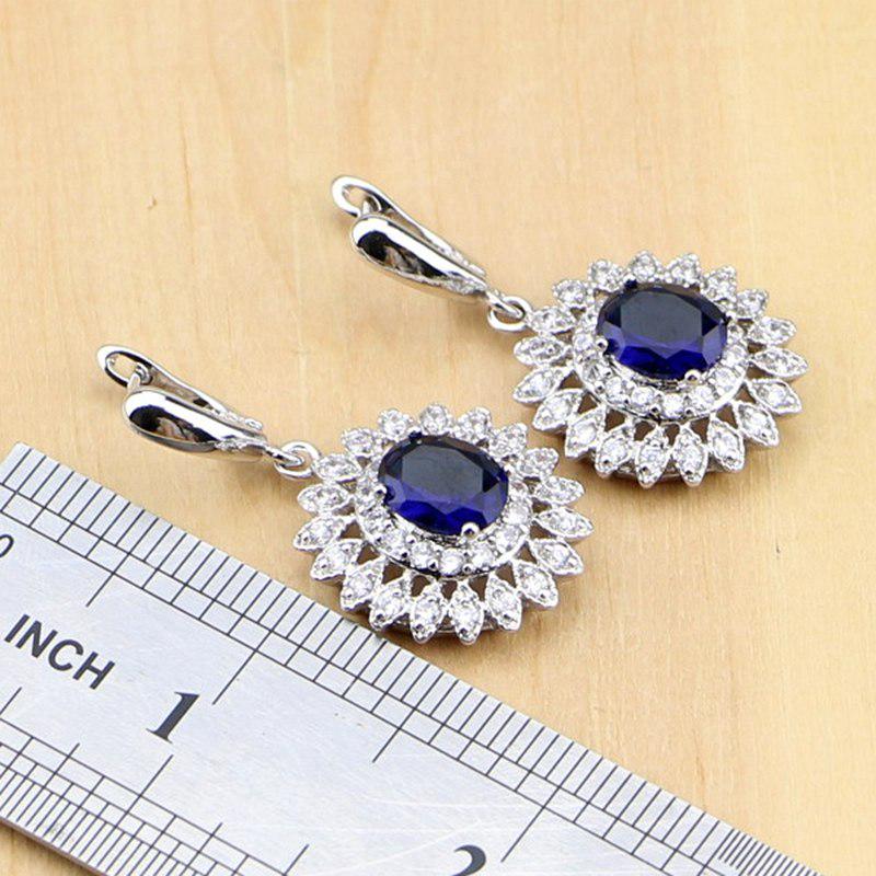 Natural Oval Blue CZ Silver Color Jewelry Sets For Women Party Earrings/Pendant/Rings/Bracelet