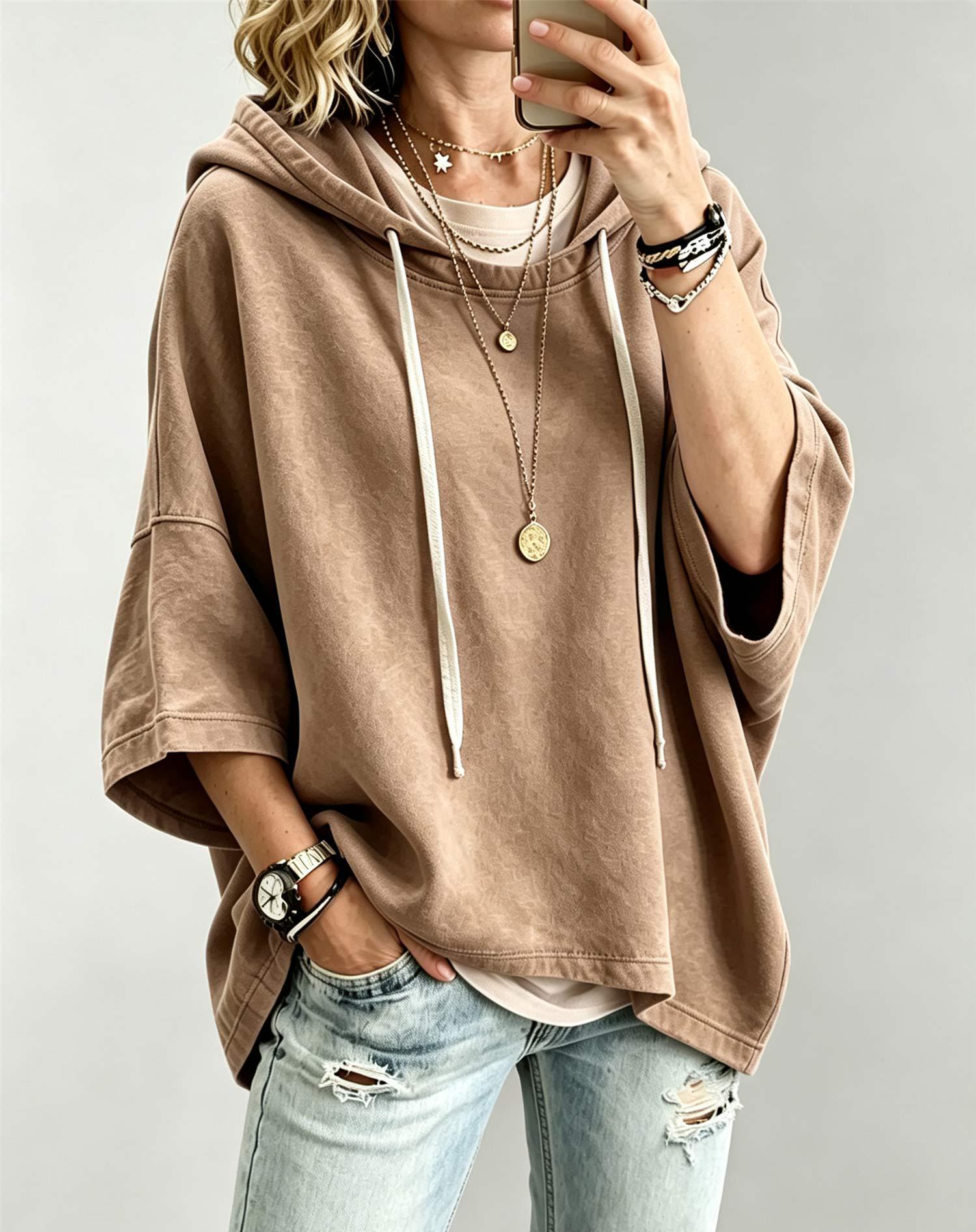 Einfarbiges Damen-Sweatshirt mit Kapuze: Neuer Cross-Border-Stil 2026 für Herbst/Winter, Lockerer Schnitt, Vielseitiges Sportoberteil. XXL khaki