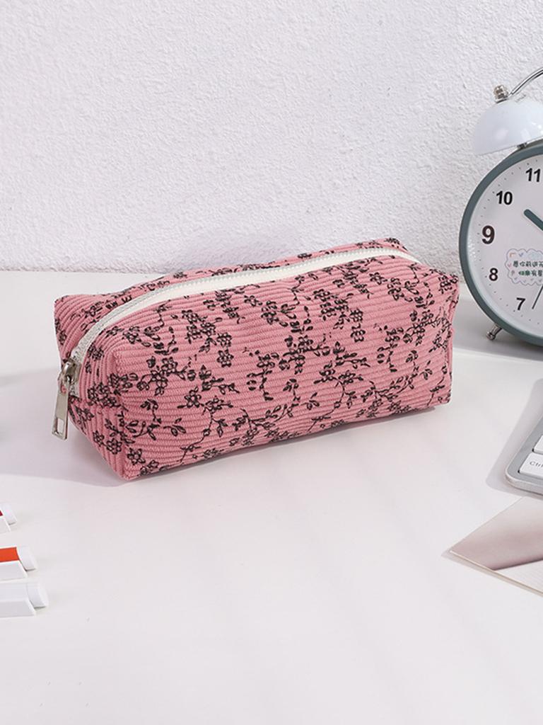 Retro floral portable pencil case, simple student stationery storage bag, school exam supplies storage,Creative gift for pal