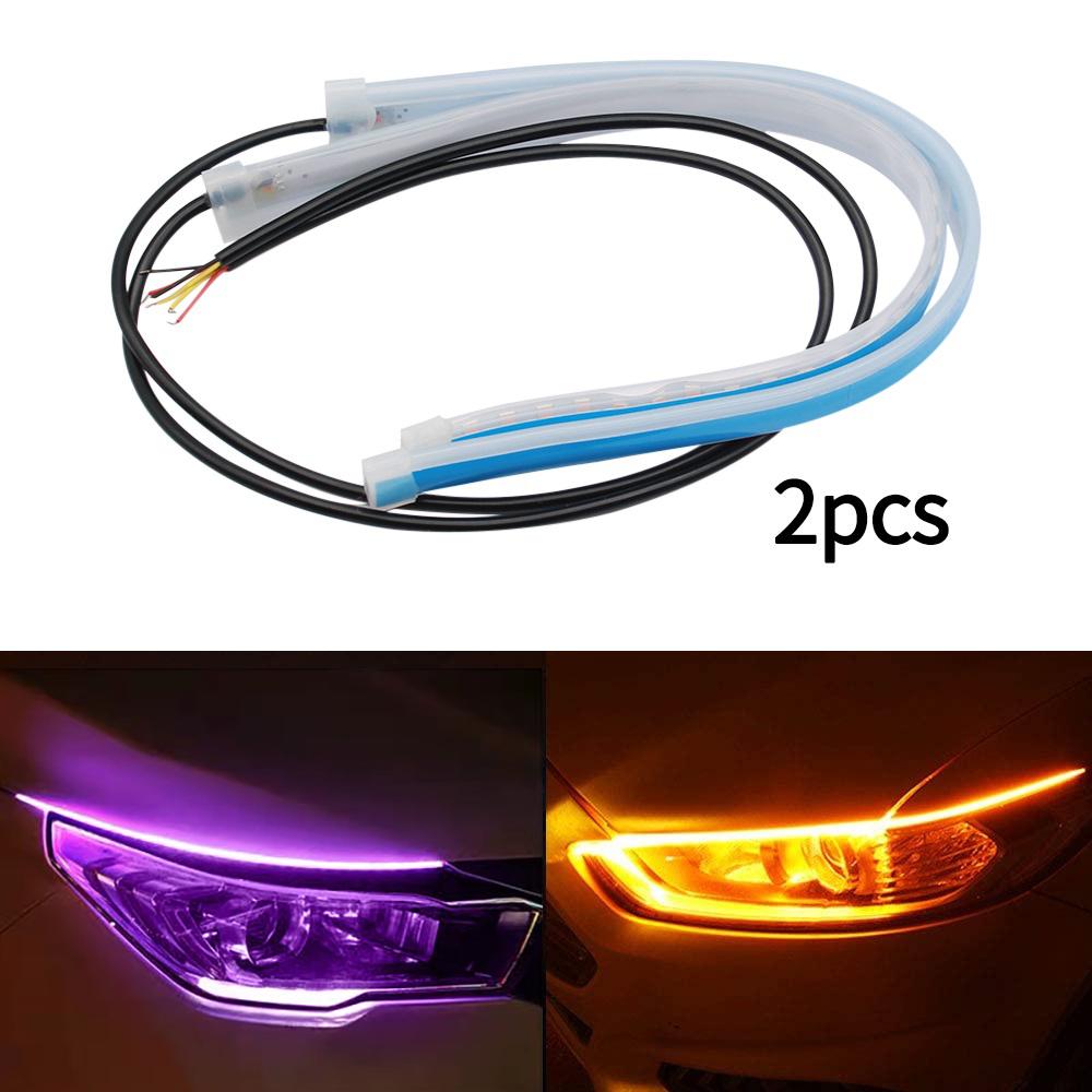 2 adet 12V LED DRL Araba Gündüz Farı Esnek Su Geçirmez Şerit Otomatik Farlar Beyaz Dönüş Sinyal Sarı Fren Akış Işıkları