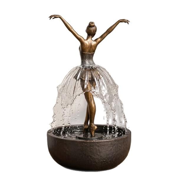 Ballet Dancer Tabletop Fountain Sculpture Indoor Water Feature with Flowing Water Streams and Round Base for Home Office Decoration
