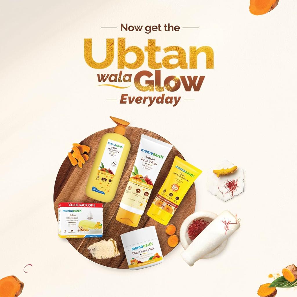 Mamaearth Ubtan Gesichtsreinigung Kurkuma Safran Für Strahlende Haut Bräunungsentfernung 100ml SLS Parabenfrei Alle Hauttypen