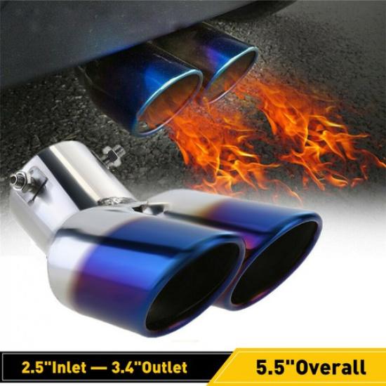 Car Rear Dual Exhaust Pipe Tail Muffler Tip Throat Blue Bent Stainless Steel EOA