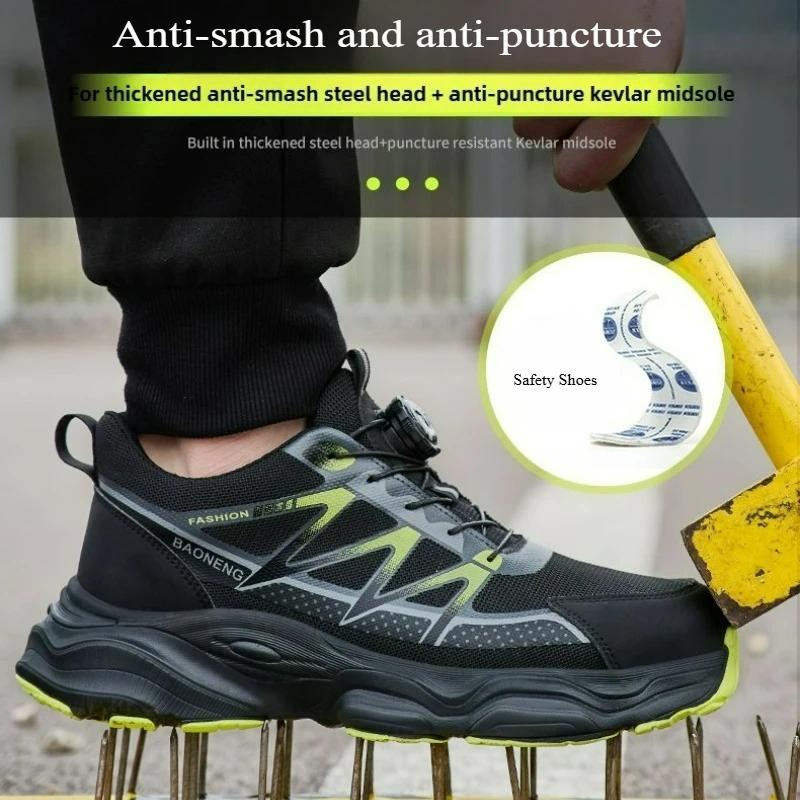 Fashion Men's Safety Shoes Work Boots Anti Smash Anti Puncture Steel Toe Shoes Protective Men Boots Rotating Button Indestructible Shoes