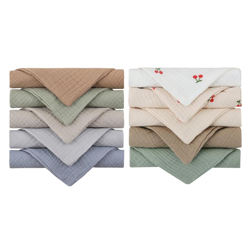 10 Pcs Baby Square Towels Infants Wash Hand Face Towel Handkerchief Feeding Bib Burp Cloth Soft Crepe Muslin Saliva Towel