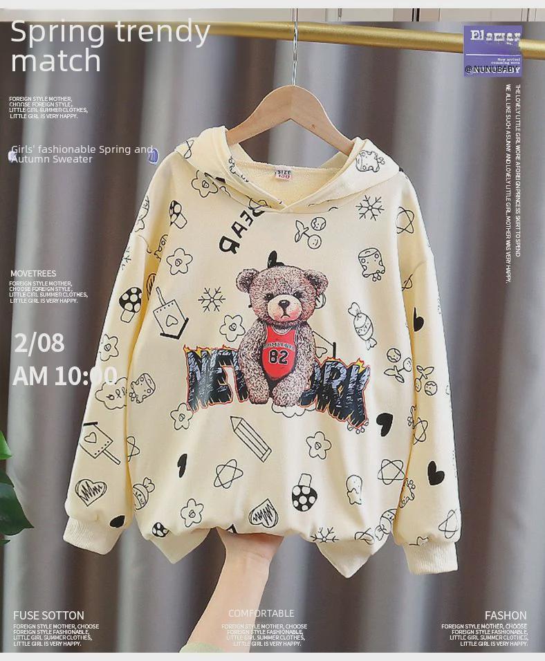 Girls' Velvet Hooded Autumn/Winter Sweatshirts – Thick, Fashionable Korean Style Casual Tops for Baby Girls