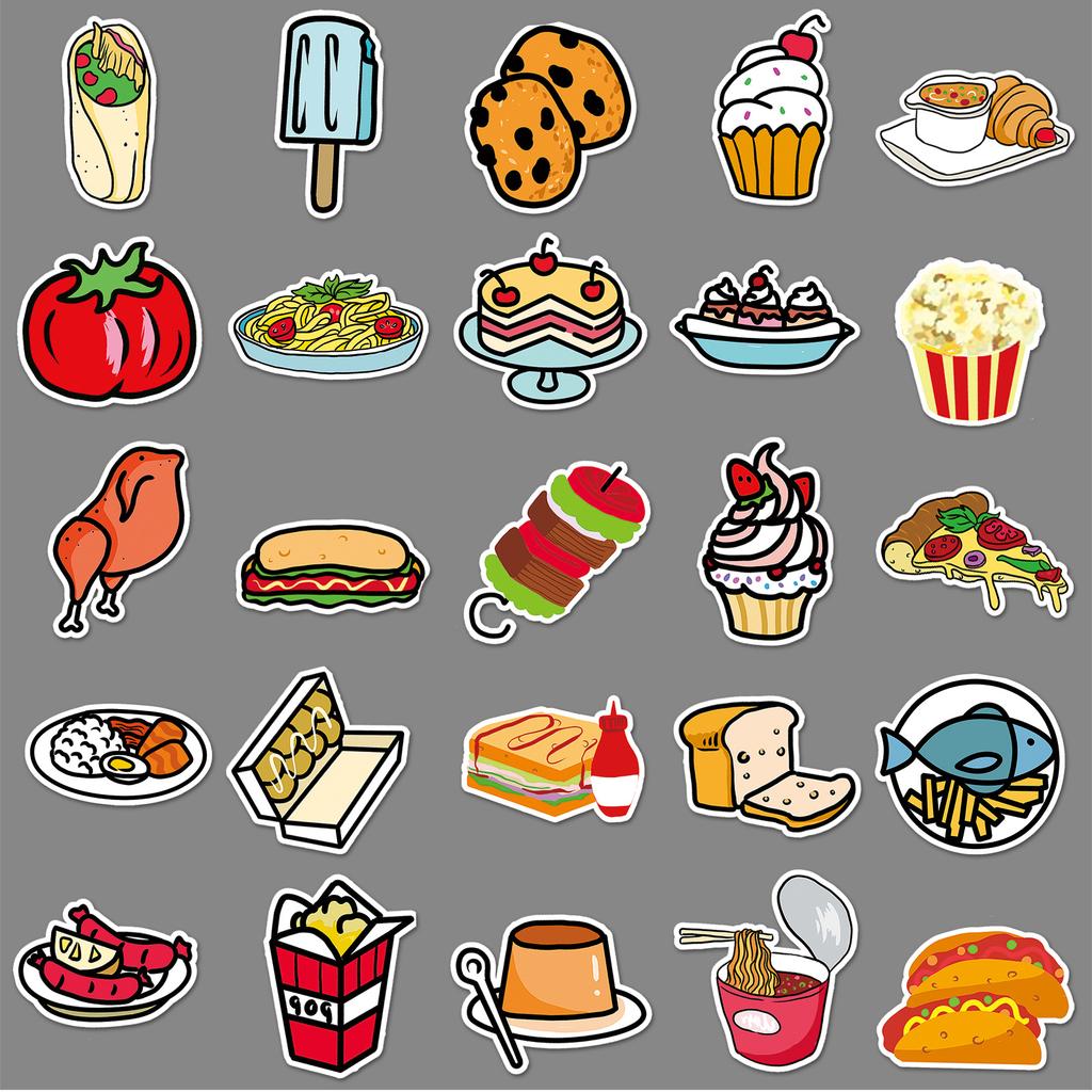 50 Hand-drawn Food Doodle Personality Cartoon Cute Guka Creative Decorative Mobile Phone Case Suitcase Stickers
