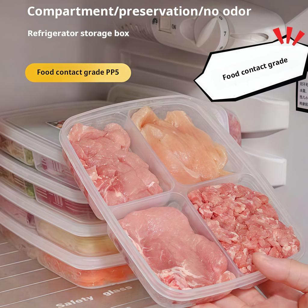 5\10\20pcFood Grade Sealed Fridge Storage Box 4-compartment Fresh Keeping Container for Frozen Meat, Scallions, Ginger & Garlic.
