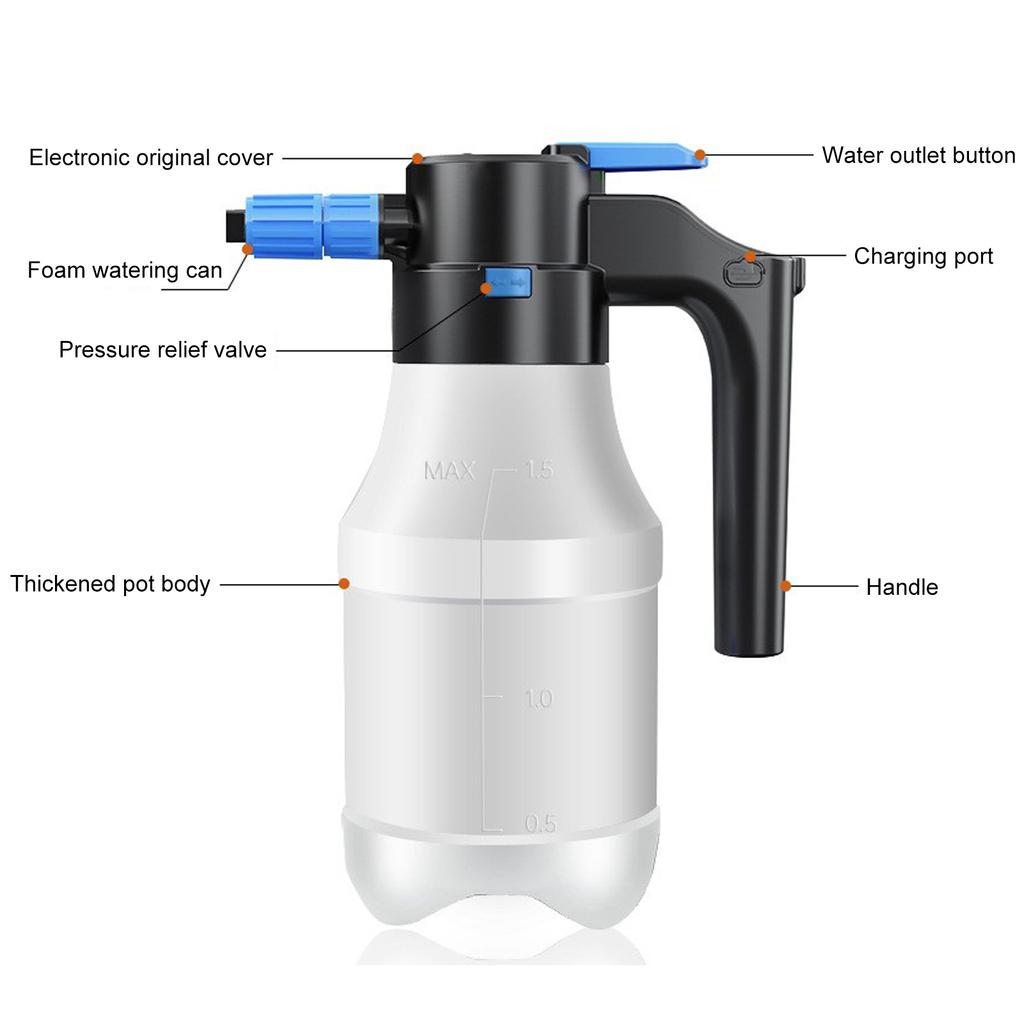 Electric Foam Sprayer 1.5L Electric Foam Cannon TypeC Charging for Car Washing Kitchen Cleaning