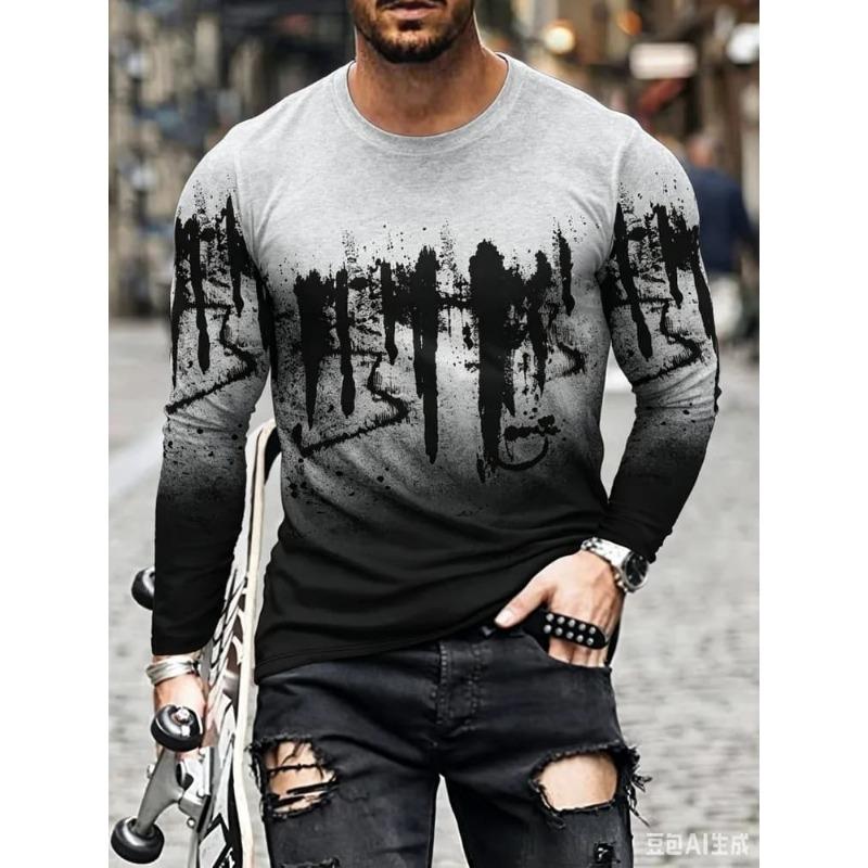 Men's 3D Printed Long-sleeved T-shirt, Comfortable, Breathable and Versatile Men's Top