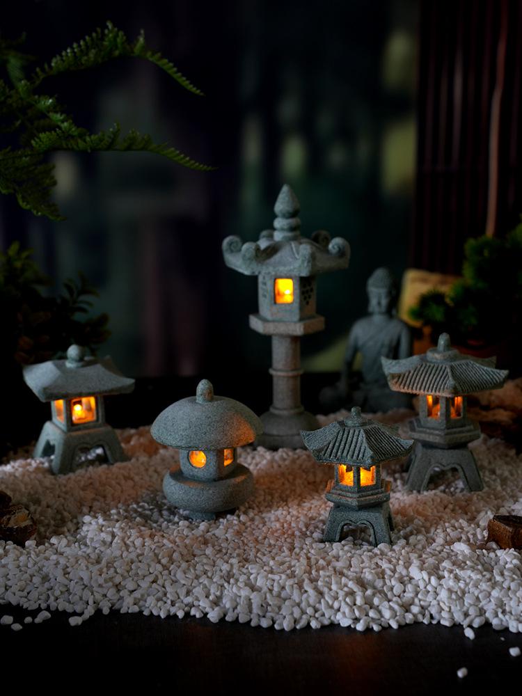 Envy Porcelain Stone Lantern: Small Chinese Pavilion Ornament for Desktop or Fish Tank Scenery.