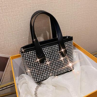 Women's Luxury Designer Handbag Chain Bucket Bag Shoulder Bag Messenger Bag 2022 Summer PU Leather Diamond Inlaid Crossbody Bags