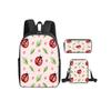 Coccinella Fiore Fungo Set da 3 Pezzi Zaino con Borsa a Tracolla, Astucci per Ragazzo/Ragazza Miglior Regalo Cartoni Animati Zainetti Scolastici per Studenti