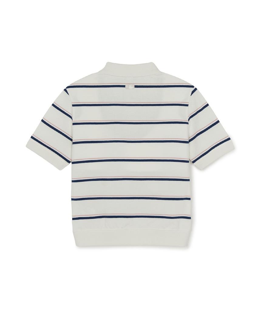 Emelbi Women'S Varsity Stripe Crop Collar T-Shirt Ny (Ivory)
